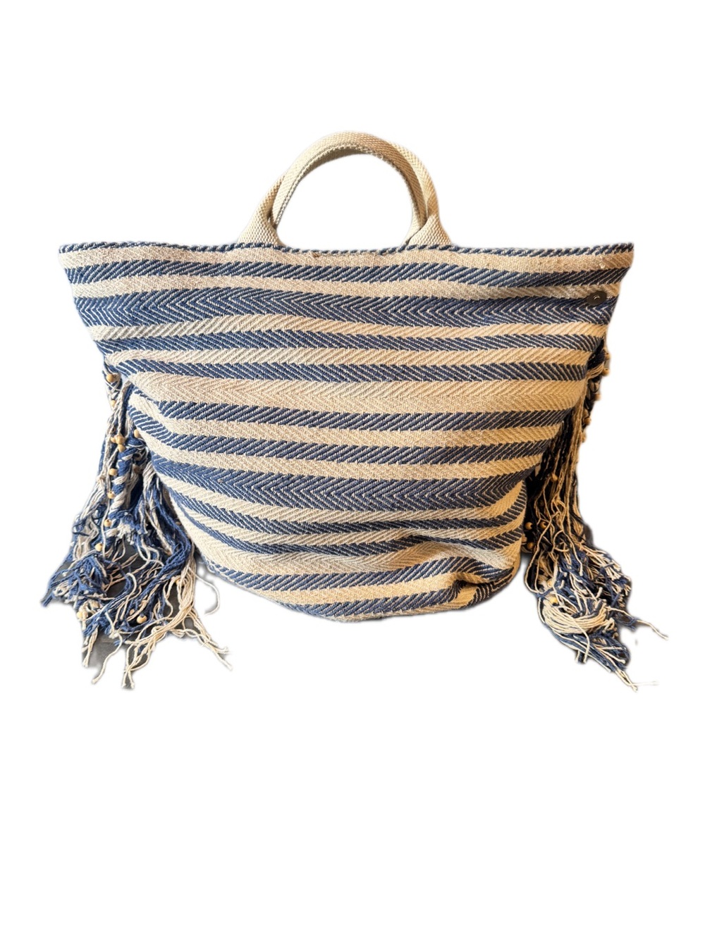 America & Beyond Striped Jute Fringe Tote Bag Boho Beach Shaker